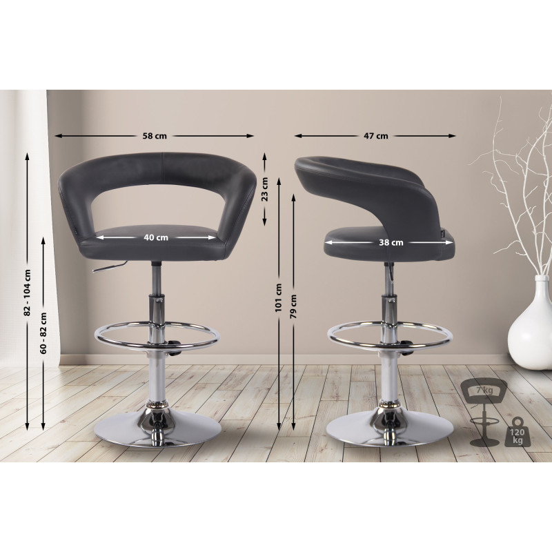 Lot de 2 tabourets de bar Jaen en simili cuir gris
