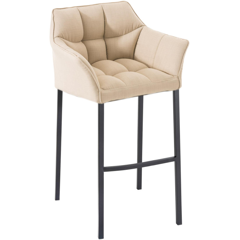 Tabouret de bar Damaso B en tissu avec piètement à 4 pieds crème