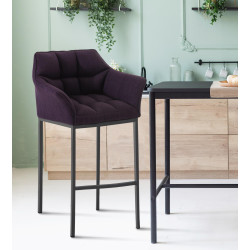 Tabouret de bar Damaso B en tissu avec piètement à 4 pieds violet