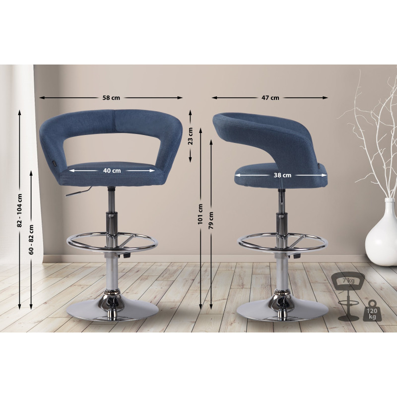 Lot de 2 tabourets de bar en tissu Jaen bleu