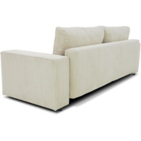 Canapé droit convertible 3 places JOSH - velours cÙtelé beige - Coffre de rangement - L239xP86xH85cm