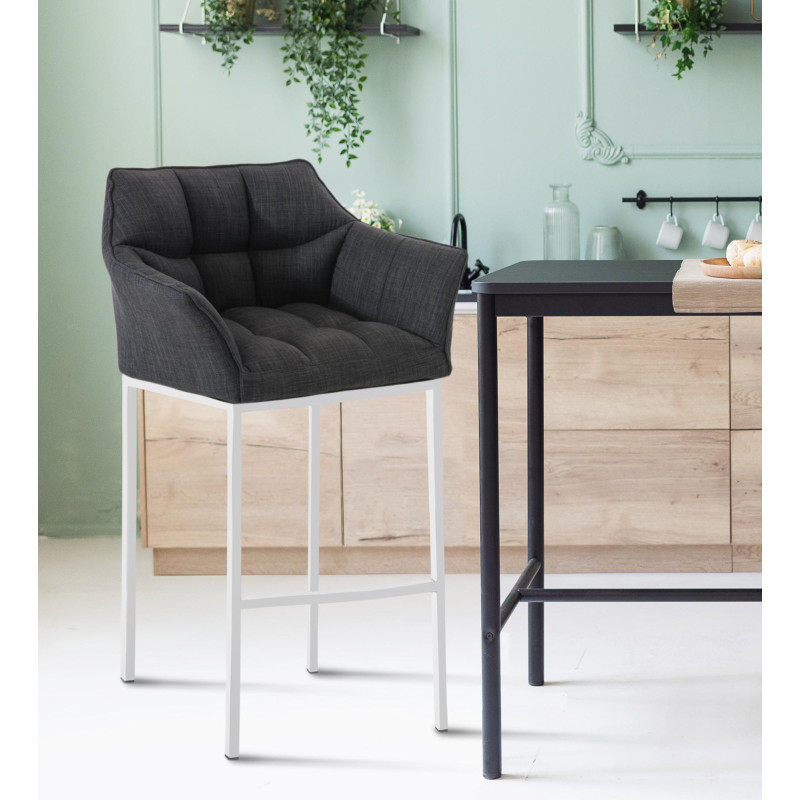 Tabouret de bar Damaso W en tissu avec piètement à 4 pieds gris foncé