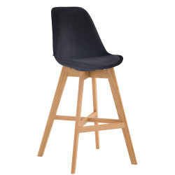 Tabouret de bar Cannes en velours, finition naturelle noir