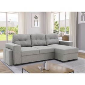 Canapé d'angle convertible réversible 3 places  JAMES -  L 245 x H 91 x P 139 cm - Coffre et 2 poufs Gris