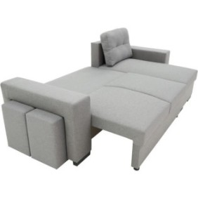 Canapé d'angle convertible réversible 3 places  JAMES -  L 245 x H 91 x P 139 cm - Coffre et 2 poufs Gris