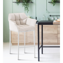 Tabouret de bar Damaso en tissu blanc, avec piètement à 4 pieds. blanc