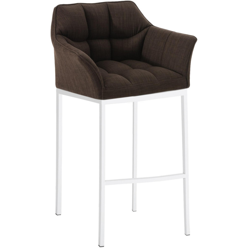 Tabouret de bar Damaso en tissu blanc, avec piètement à 4 pieds. brun
