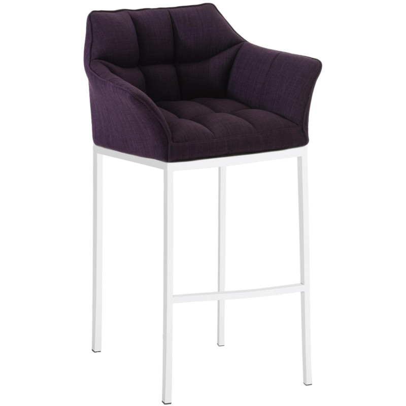 Tabouret de bar Damaso en tissu blanc, avec piètement à 4 pieds. violet