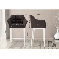 Tabouret de bar Damaso à 4 pieds, blanc brun