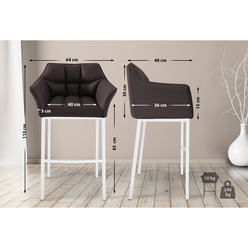 Tabouret de bar Damaso à 4 pieds, blanc brun