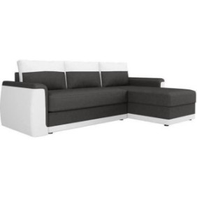 Canapé d'angle convertible 3 places JAMES- Simili blanc et tissu gris anthracite - Contemporain - L 230 x P 142 cm