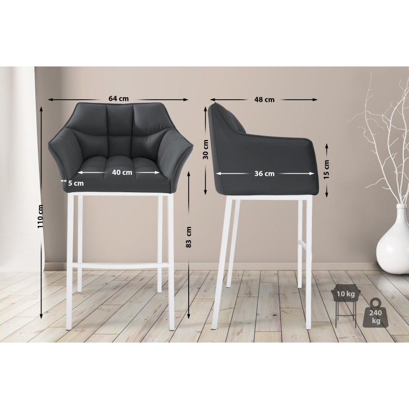 Tabouret de bar Damaso à 4 pieds, blanc gris