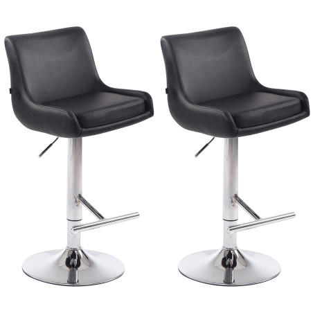 Set 2 Sgabelli Bancone Club in Similpelle nero,cromo