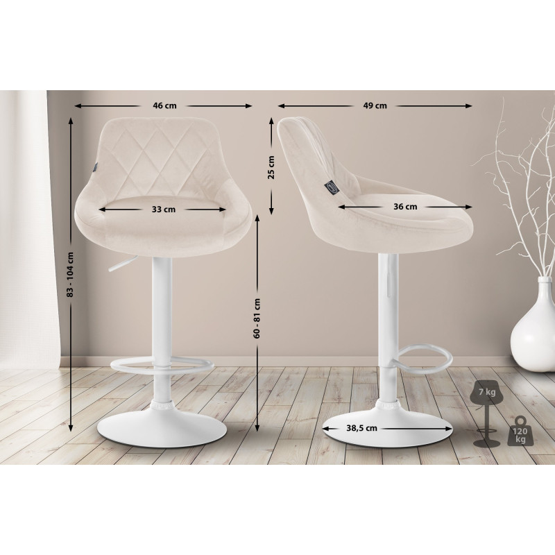 Tabouret de bar Lazio velours blanc crème