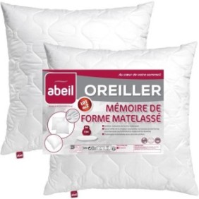 ABEIL Lot de 2 Oreillers a mémoire de forme matelassés- 60x60 cm - Blanc