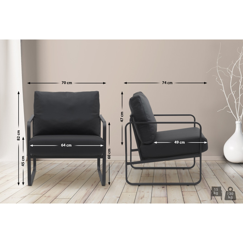 Fauteuil Lounge Manea en cuir artificiel noir