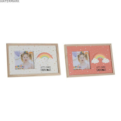 Cadre photo DKD Home Decor Arc-en-ciel Rose Blanc Enfant Bois MDF (25 x 1 x 16 cm) (2 Unités)