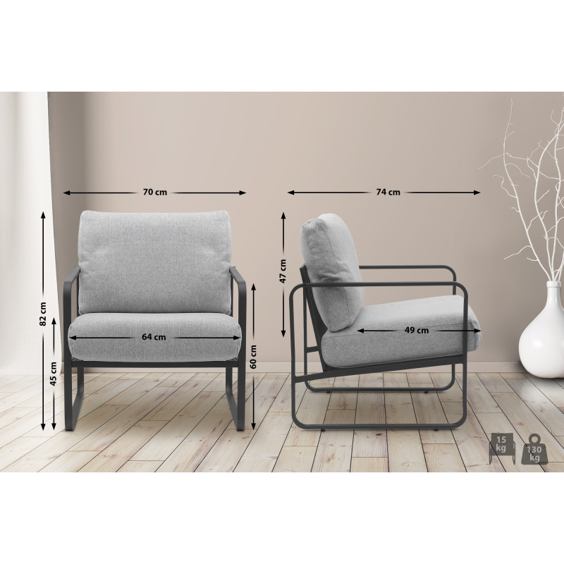 Fauteuil Lounge Manea en tissu gris clair