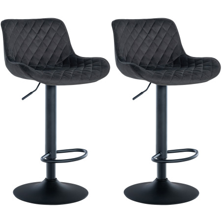 Lot de 2 tabourets de bar Minosa velours noir