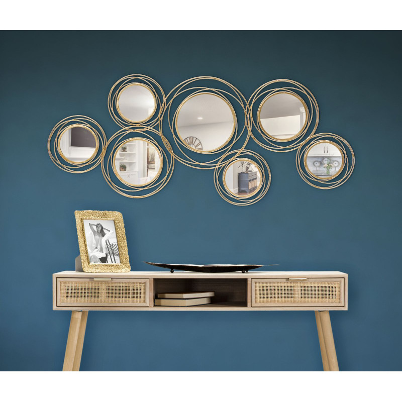 PANNEAU/MIROIR ROND DORÉ CM 124,5X4X53,5