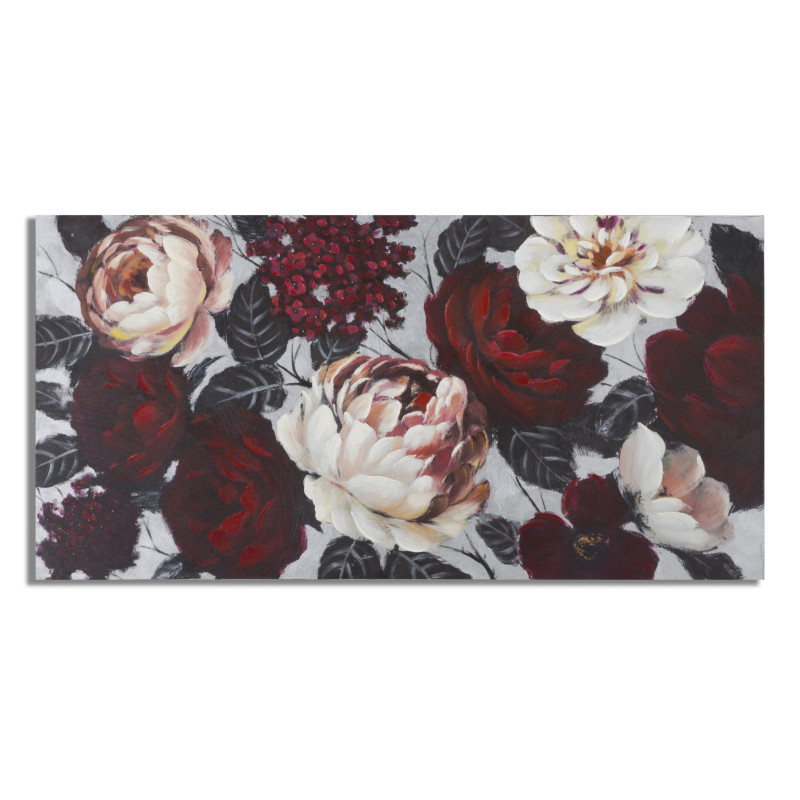 PEINTURE SUR TOILE FLEUR BLANCHE/ROUGE FOND CLAIR 150X3,8X76