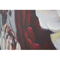 PEINTURE SUR TOILE FLEUR BLANCHE/ROUGE FOND CLAIR 150X3,8X76