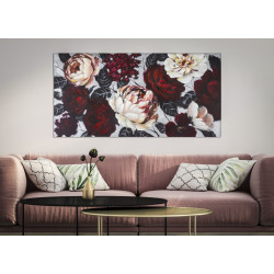 PEINTURE SUR TOILE FLEUR BLANCHE/ROUGE FOND CLAIR 150X3,8X76