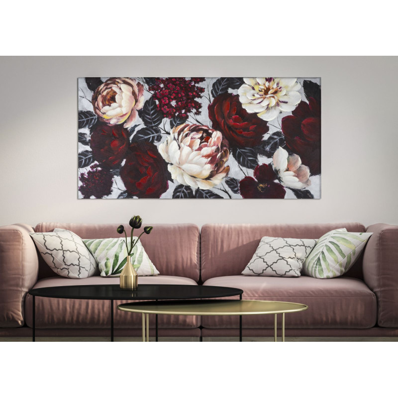 PEINTURE SUR TOILE FLEUR BLANCHE/ROUGE FOND CLAIR 150X3,8X76