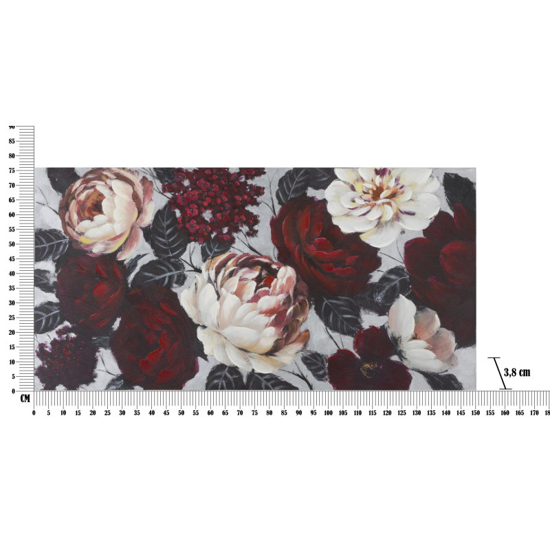 PEINTURE SUR TOILE FLEUR BLANCHE/ROUGE FOND CLAIR 150X3,8X76