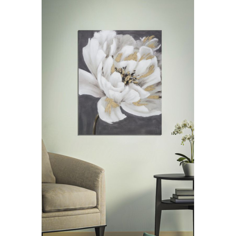 PEINTURE SUR TOILE FLEUR BLANCHE/OR 80X3,7X100 CM