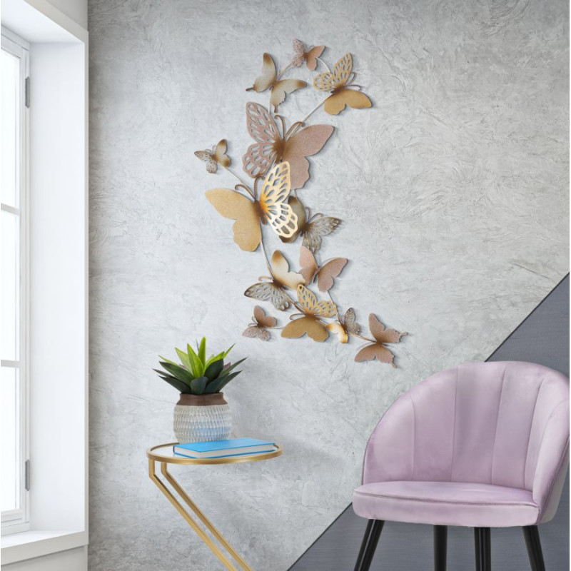 PANNEAU MURAL PAPILLONS OR/ROSES C CM 59,5X4X111,5