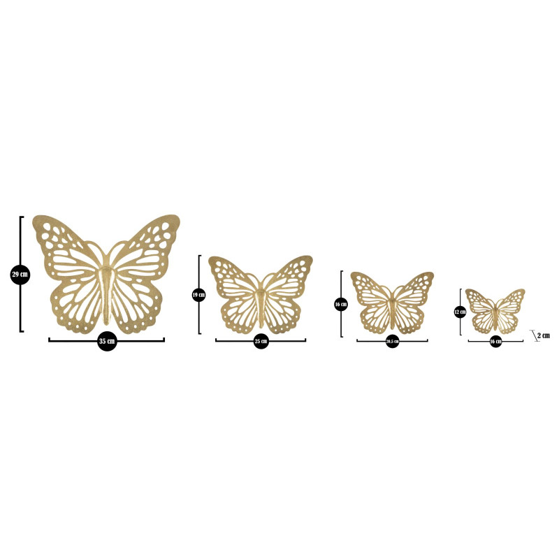 PAPILLONS MURAUX ENSEMBLE 4 PIÈCES CM 35X2X29-25X2X19-20,5X2X16-16X2X12