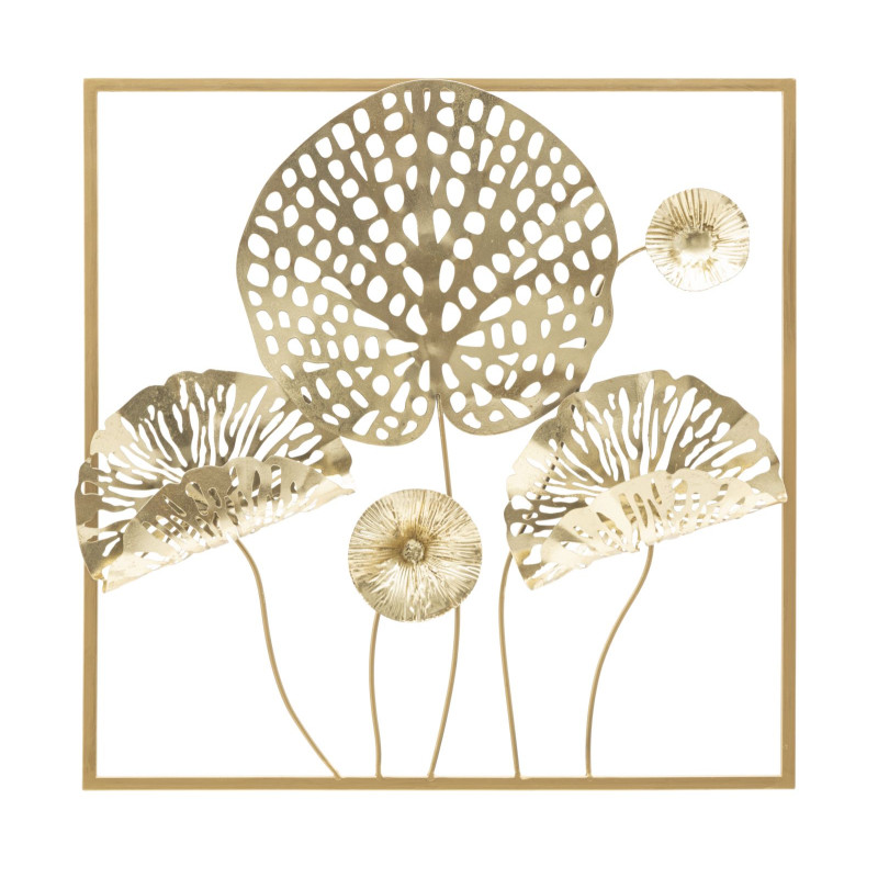 PANNEAU EN FER À FLEURS DORÉ 50X5X50 CM