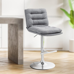 Tabouret de bar Damar tissu gris chrome