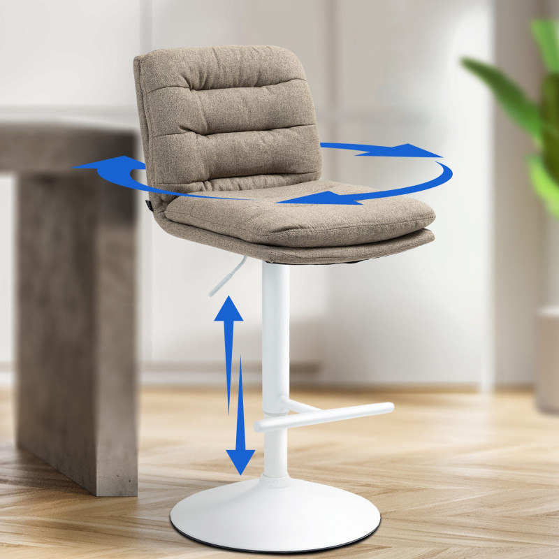 Tabouret de bar Damar tissu blanc taupe