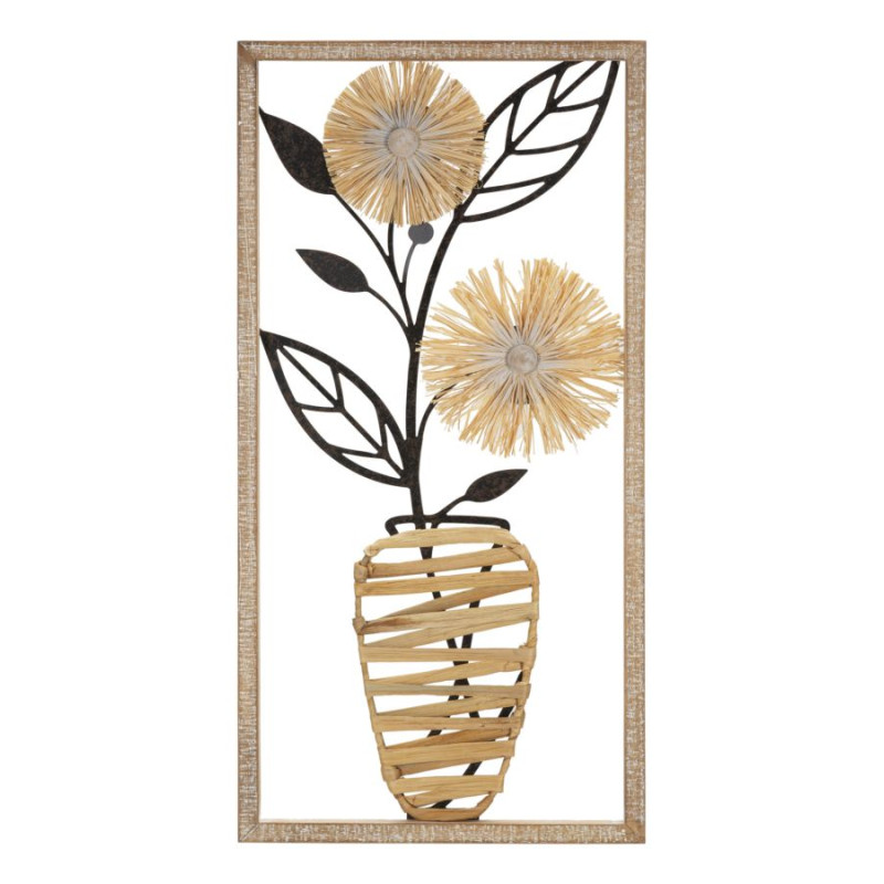 PANNEAU MURAL EN FER ET BOIS VASE CM 40X3,5X80