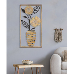 PANNEAU MURAL EN FER ET BOIS VASE CM 40X3,5X80