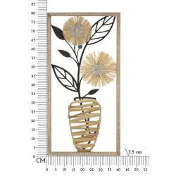 PANNEAU MURAL EN FER ET BOIS VASE CM 40X3,5X80