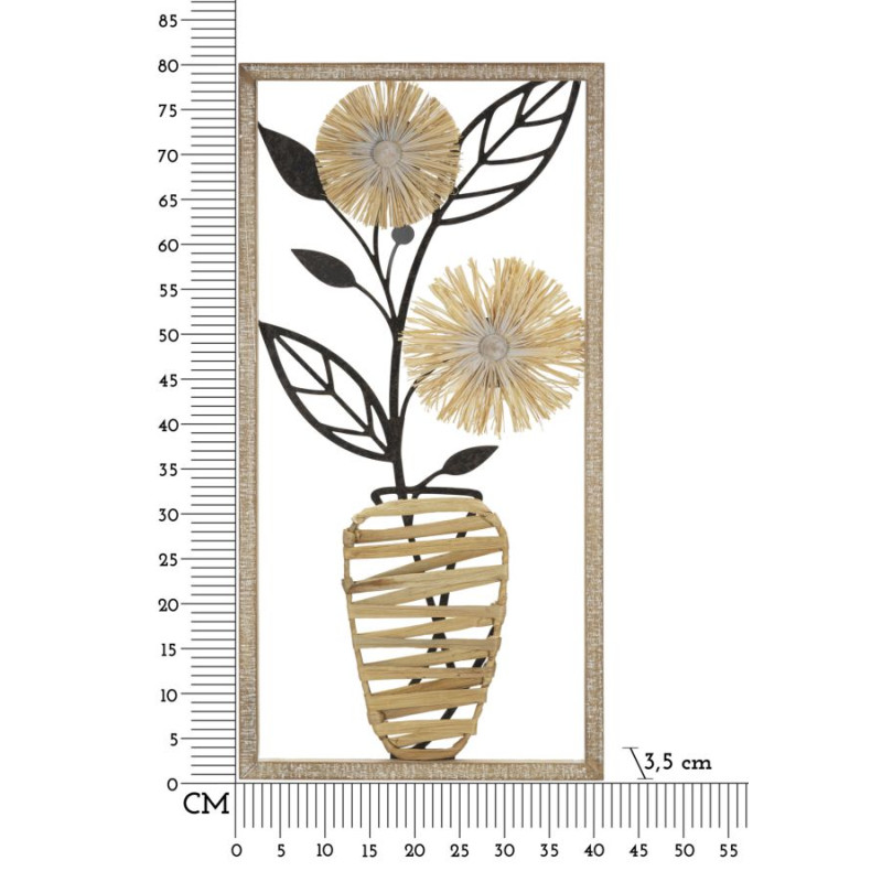 PANNEAU MURAL EN FER ET BOIS VASE CM 40X3,5X80