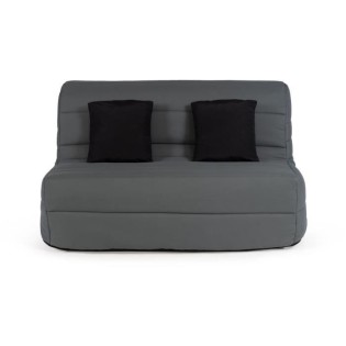 DUNLOPILLO Banquette BZ 2 places - Tissu Gris + 2 coussins noir - L 140 x P 99 x H 98 cm - ALICE