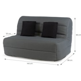 DUNLOPILLO Banquette BZ 2 places - Tissu Gris + 2 coussins noir - L 140 x P 99 x H 98 cm - ALICE