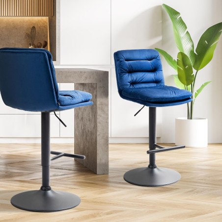 Sgabello da bar in velluto blu nero Damar