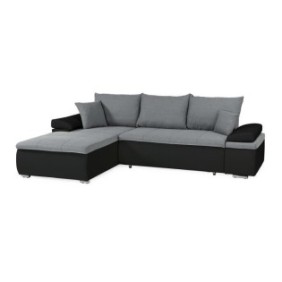 Canapé d'angle réversible convertible 3 places+Coffre - Simili noir et tissu gris - L 274 x P 184 cm - CELINA - Fabriqué en Ukra