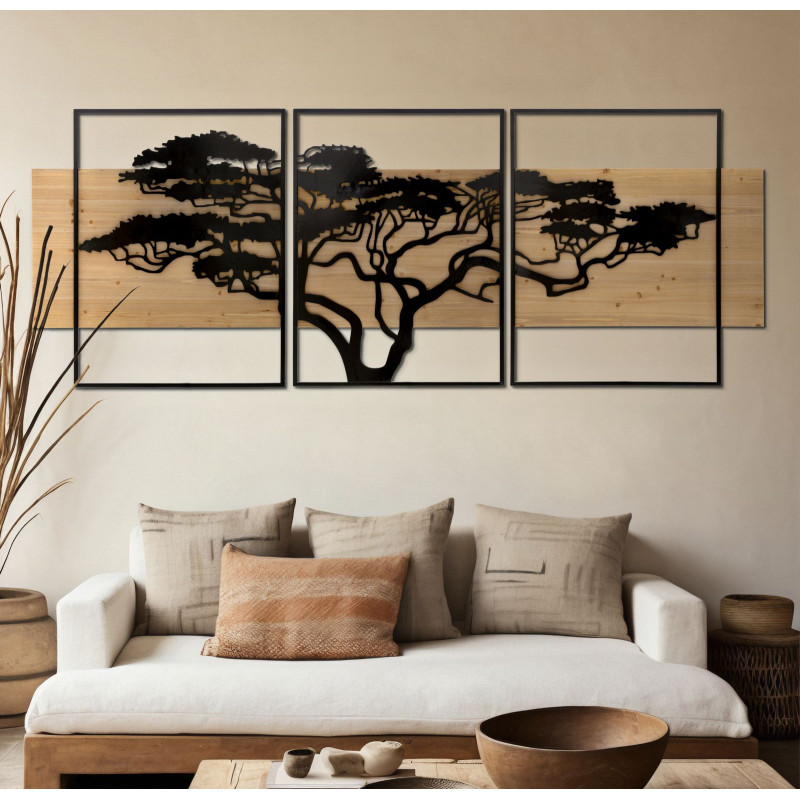 ENSEMBLE DE PANNEAUX MURAUX EN FER ET BOIS LAGOS 3 PIÈCES CM 204X2X80 (72X2X80-60X2X80)
