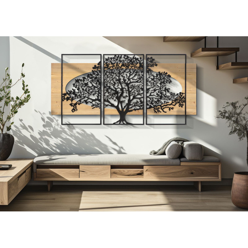 PANNEAU MURAL ARBRE FER ET BOIS ENSEMBLE 3PCS CM 176X2X90 (63X2X90-50X2X90)