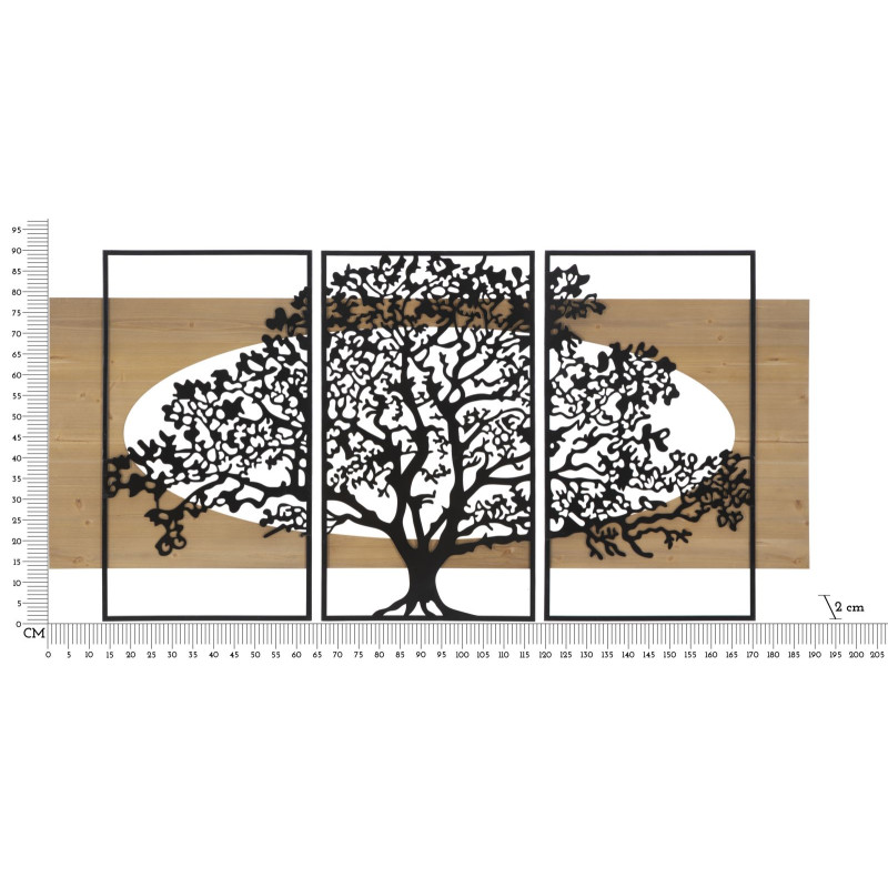 PANNEAU MURAL ARBRE FER ET BOIS ENSEMBLE 3PCS CM 176X2X90 (63X2X90-50X2X90)