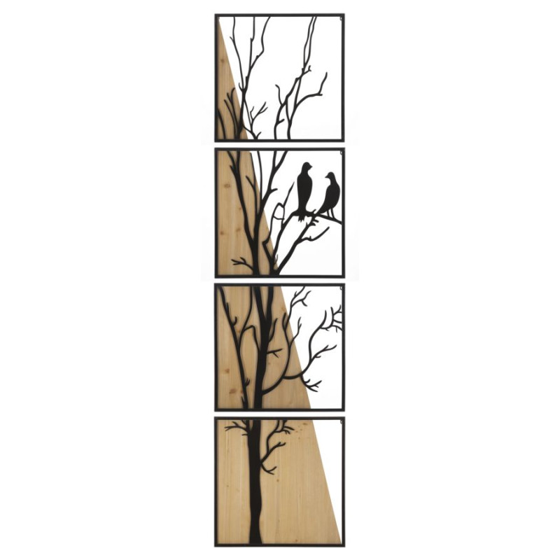 PANNEAU MURAL OISEAU FER ET BOIS ENSEMBLE 4 PIÈCES 50X2X200 (50X2X50)