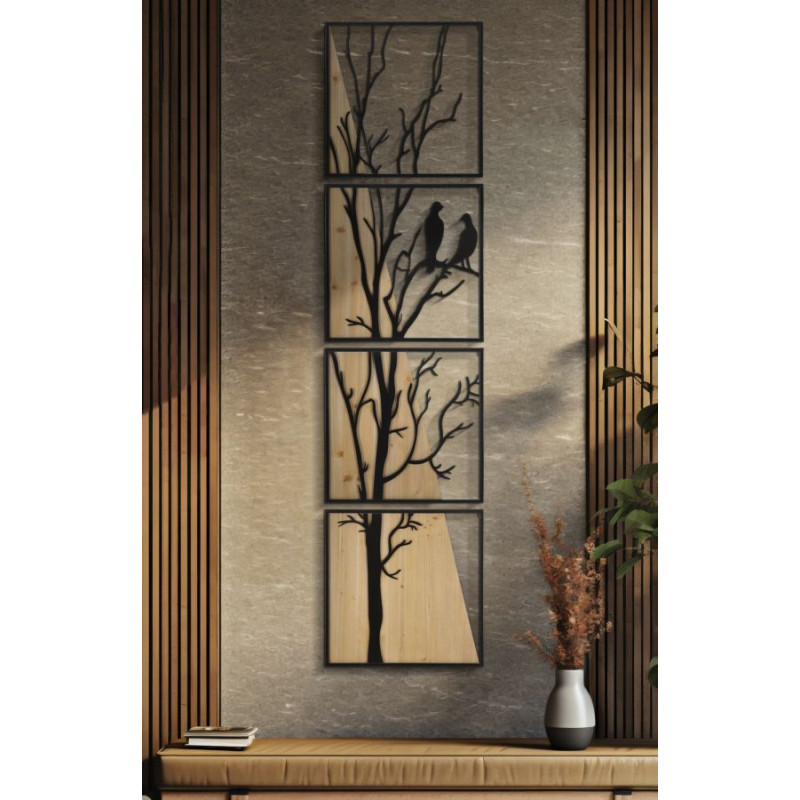 PANNEAU MURAL OISEAU FER ET BOIS ENSEMBLE 4 PIÈCES 50X2X200 (50X2X50)