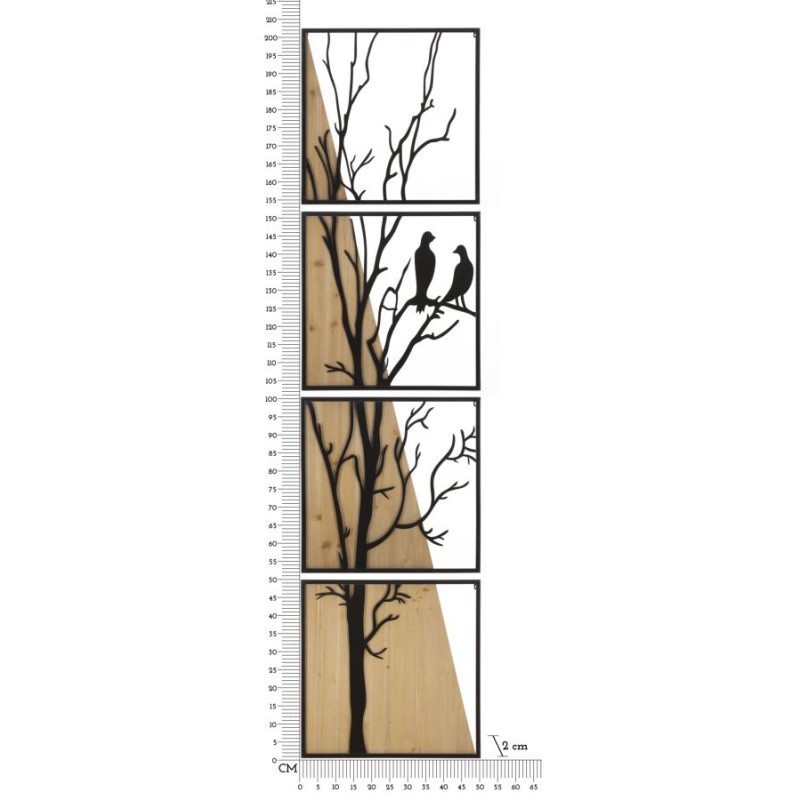 PANNEAU MURAL OISEAU FER ET BOIS ENSEMBLE 4 PIÈCES 50X2X200 (50X2X50)