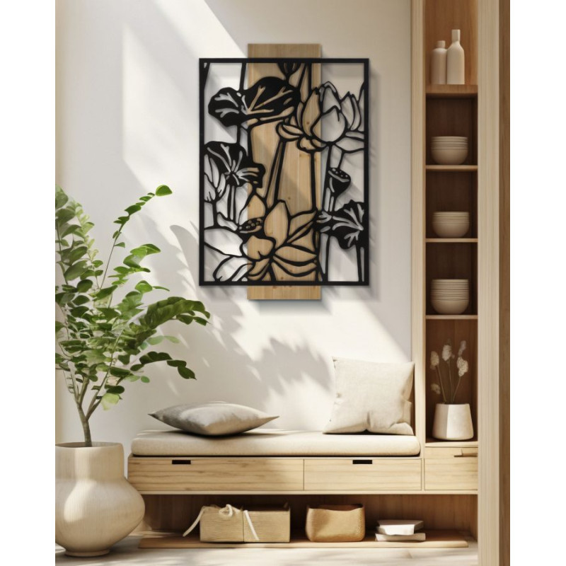 PANNEAU MURAL LOTUS FER ET BOIS CM 60X2X90